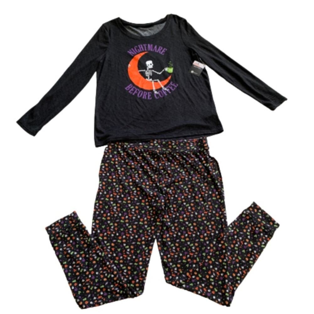 PJ Set Nightmare Before Coffee Halloween Super Soft Two Piece PJ Set Size Medium